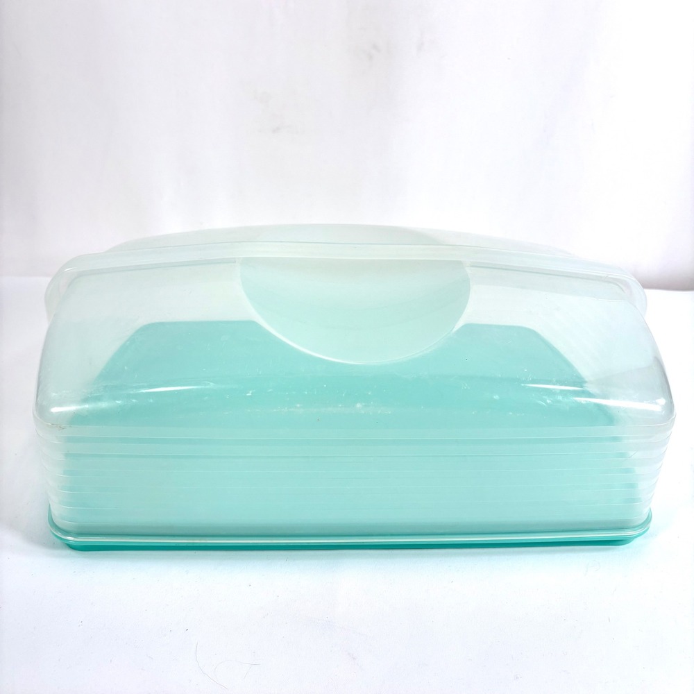 Tupperware Cupcake Cake Carrier Mint Green Reversible Tray Vintage